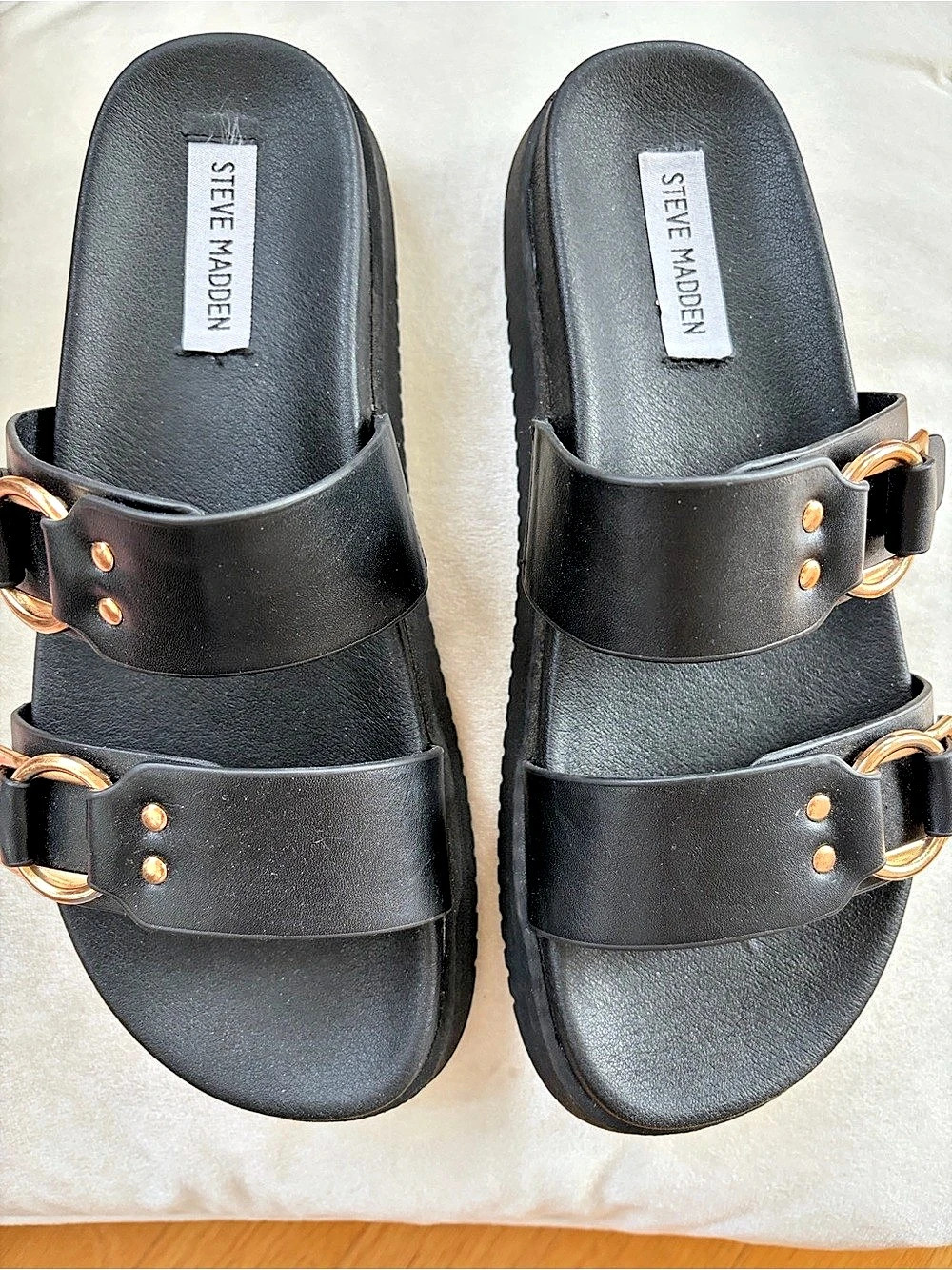 Steve Madden Black Double-Buckle Slide Sandals Like New